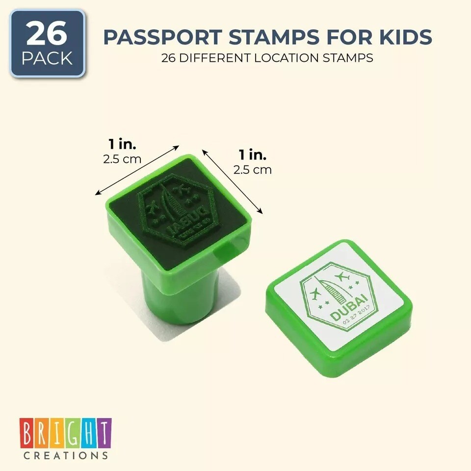 Set of 26 Passport Stamps, Cities of The World Stamp for Kids Art Crafts, 1 inch