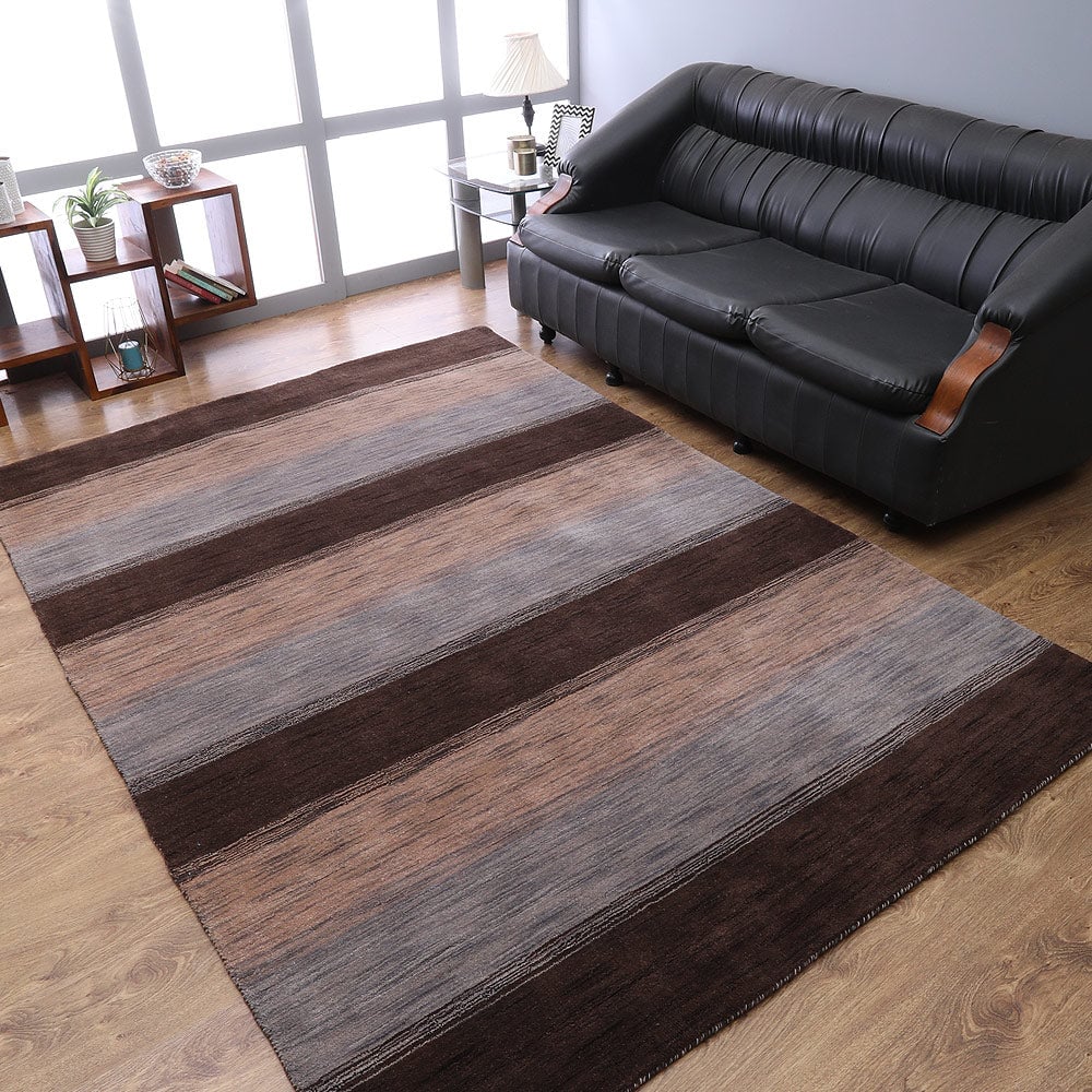 Rugsotic Hand Knotted Wool Area Rug 5X8 Dark Brown Beige Contemporary L00206