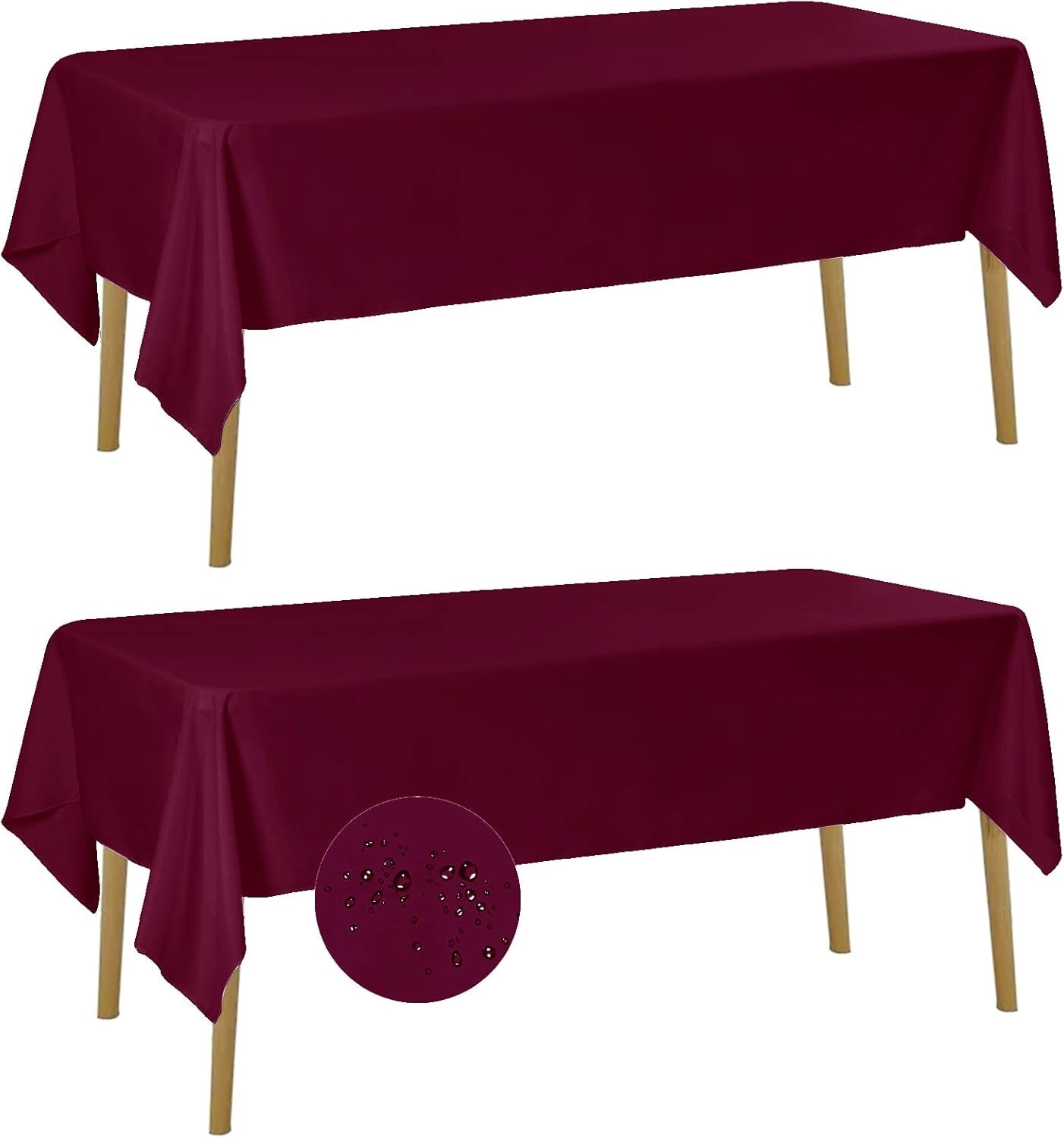 2 Pack Waterproof Rectangle Tablecloth, 60X102 Inch, Stain Resistant and Wrinkle Polyester Table Cloth, Fabric Table Cover for Kitchen Dining, Wedding, Party, Holiday Dinner-Burgundy
