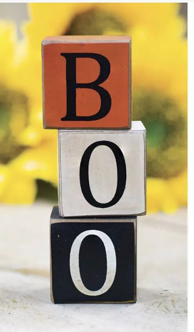 Kitcheniva 3 Pcs Halloween &#x22;BOO&#x22; Wood Block Shelf Sitters
