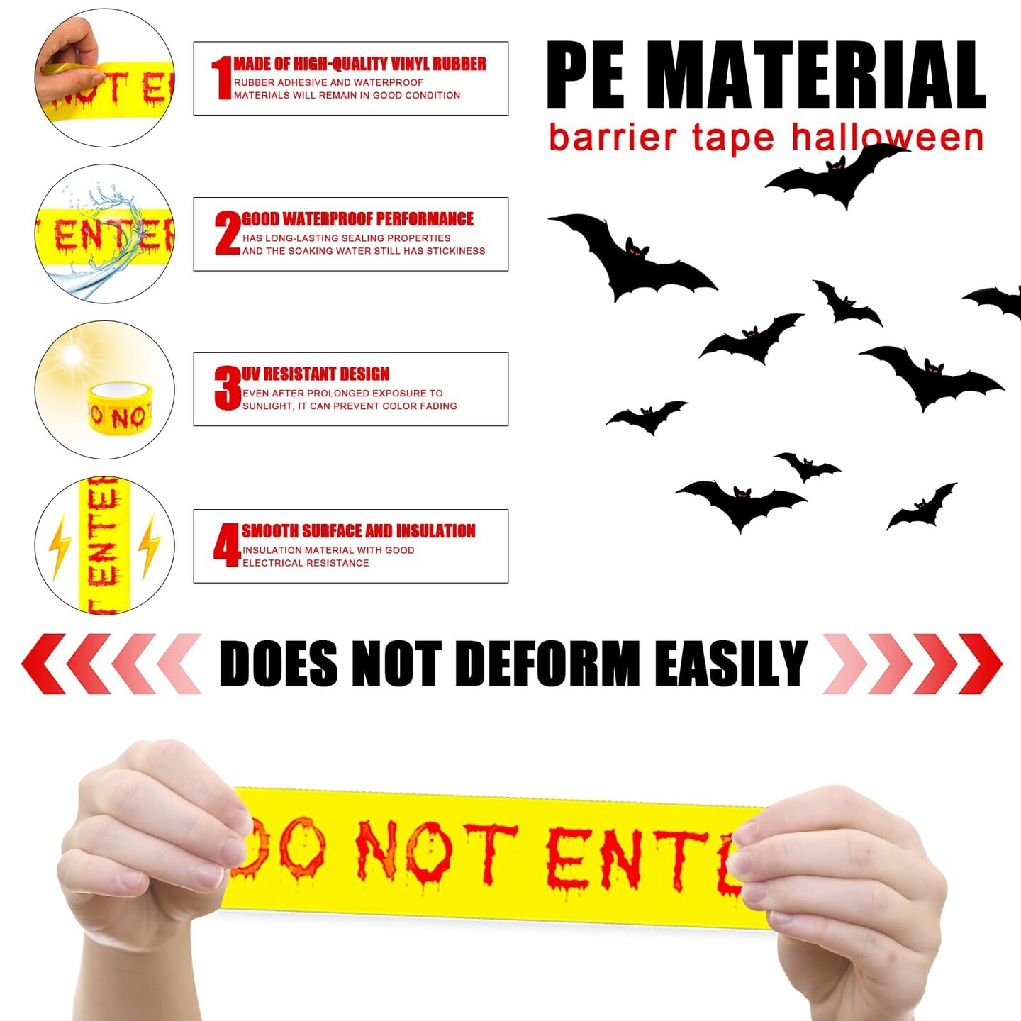Halloween Decorations Caution Tape,Do Not Enter Yellow Scary Caution Tape Roll 4.8CM*25M Hazard Warning Tape Indoor Barricade Safety Outdoor Spooky DIY Decorative Accessory For Party,Door,Danger Areas