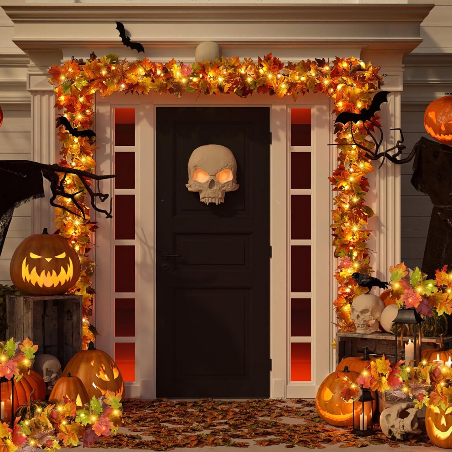 Fall Leaves Decor Garland Lights 20Ft 40 LED Artificial Fall Leaves Autumn Garland Halloween Decorations Indoor Outdoor Fall Decor for Thanksgiving Autumn Harvest Party