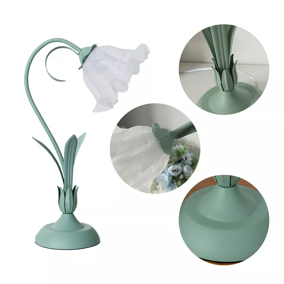 Table Lamp Flower Shape Lily Shaped Lamp Glass Bedside Desk Light Fixture Green