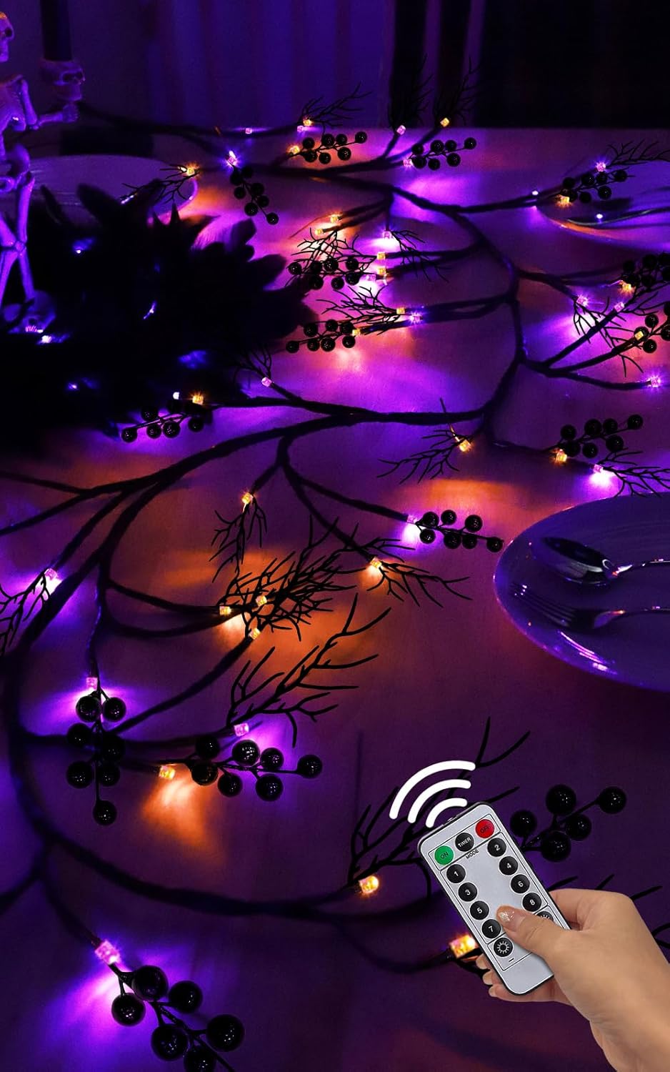 [ Remote Control &#x26; Timer ] Halloween Willow Vine Twig Decorations Branches Garland 6 Ft 54 LED Orange &#x26; Purple Lights 8 Modes Waterproof Battery Operated for Wall Fireplace Indoor Halloween Decor