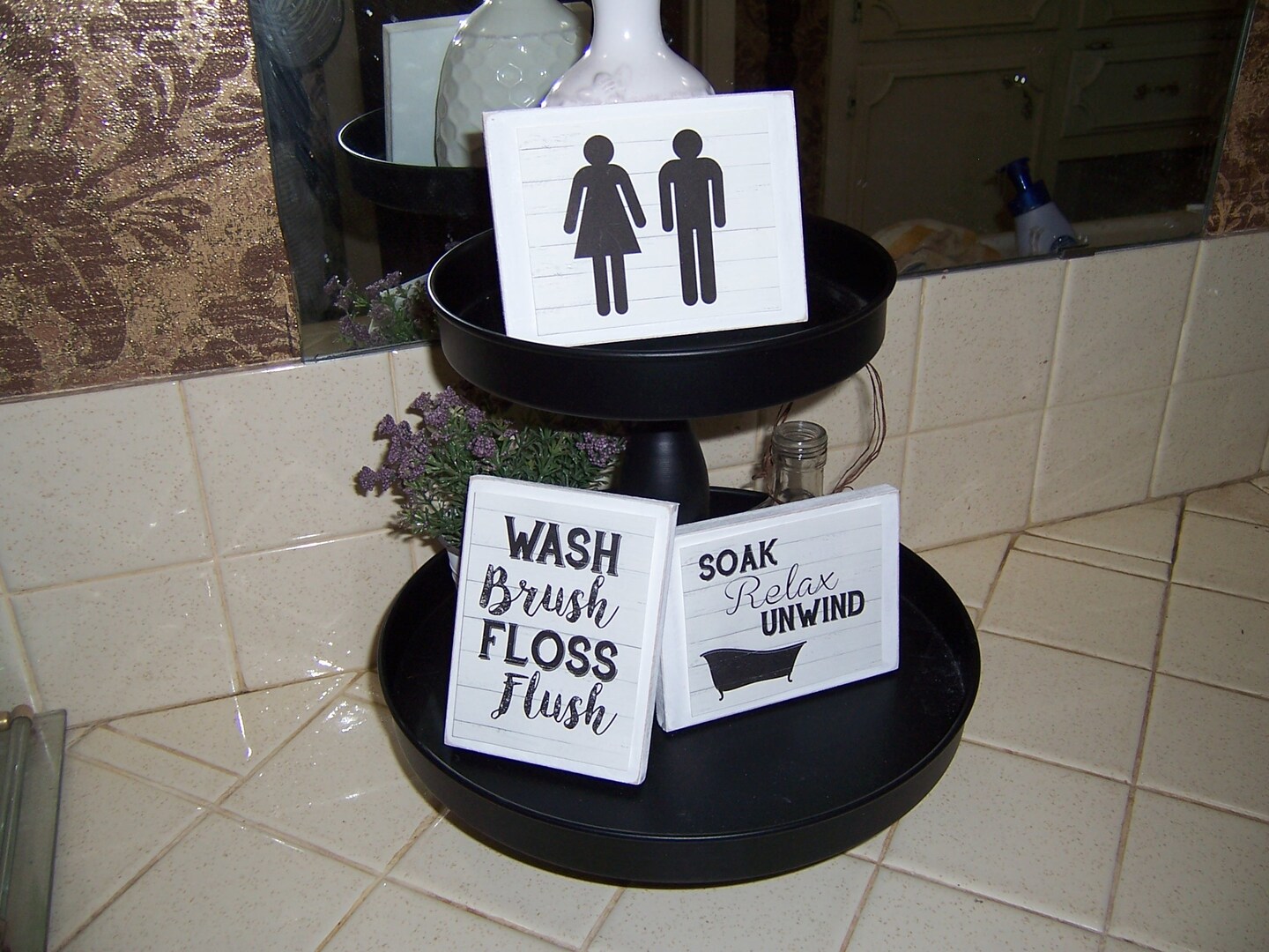Farmhouse Bathroom signs, Soak relax unwind, Bathroom decor, Bathroom shelf decor, Wall decor