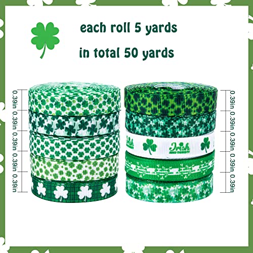 50 Yards Shamrocks Clover Grosgrain Ribbon for St. Patrick's Day Gift Wrapping Wreath DIY Craft and Sewing