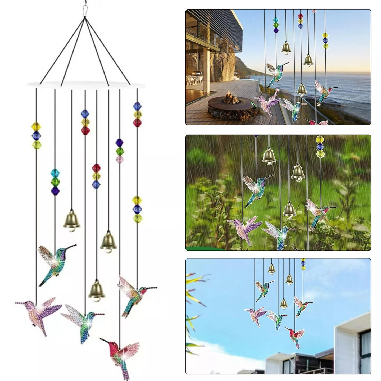 Diamond Painting Hummingbird Diamond Art Wind Chimes Crafts Kit for Garden Decor