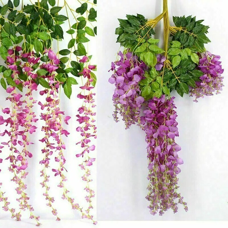 12x 3.6ft Artificial Wisteria Vine Hanging Flower Wedding Garden Red Purple