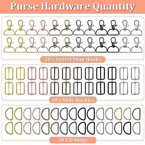 Keychain Bulk with Key Chain Swivel Hook D Rings and Slide Buckles for Handbag Purse Hardware Craft (1 Inch)