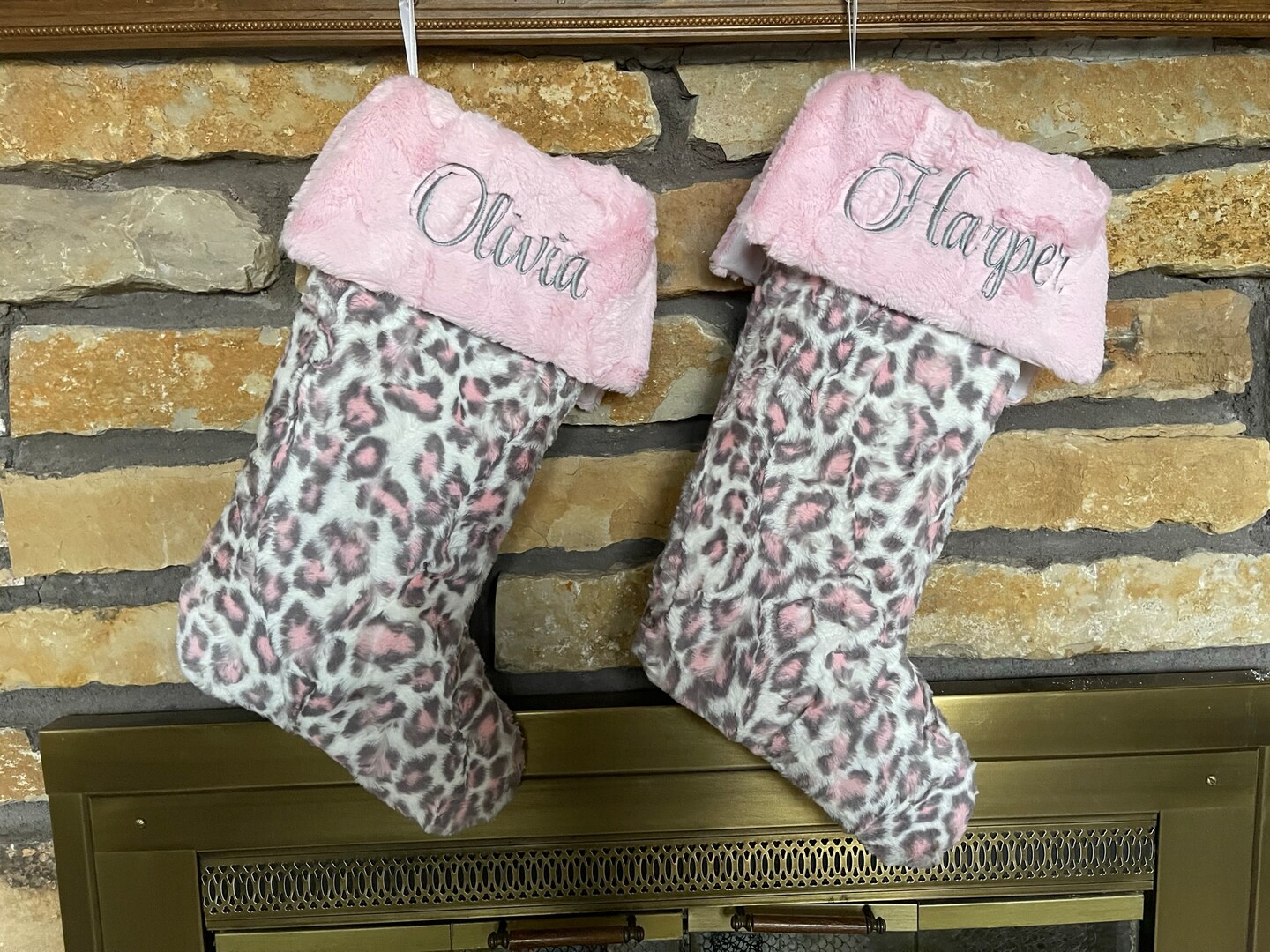 Luxurious Leopard and Pink Fur Stocking - Personalized Christmas Gift product 2