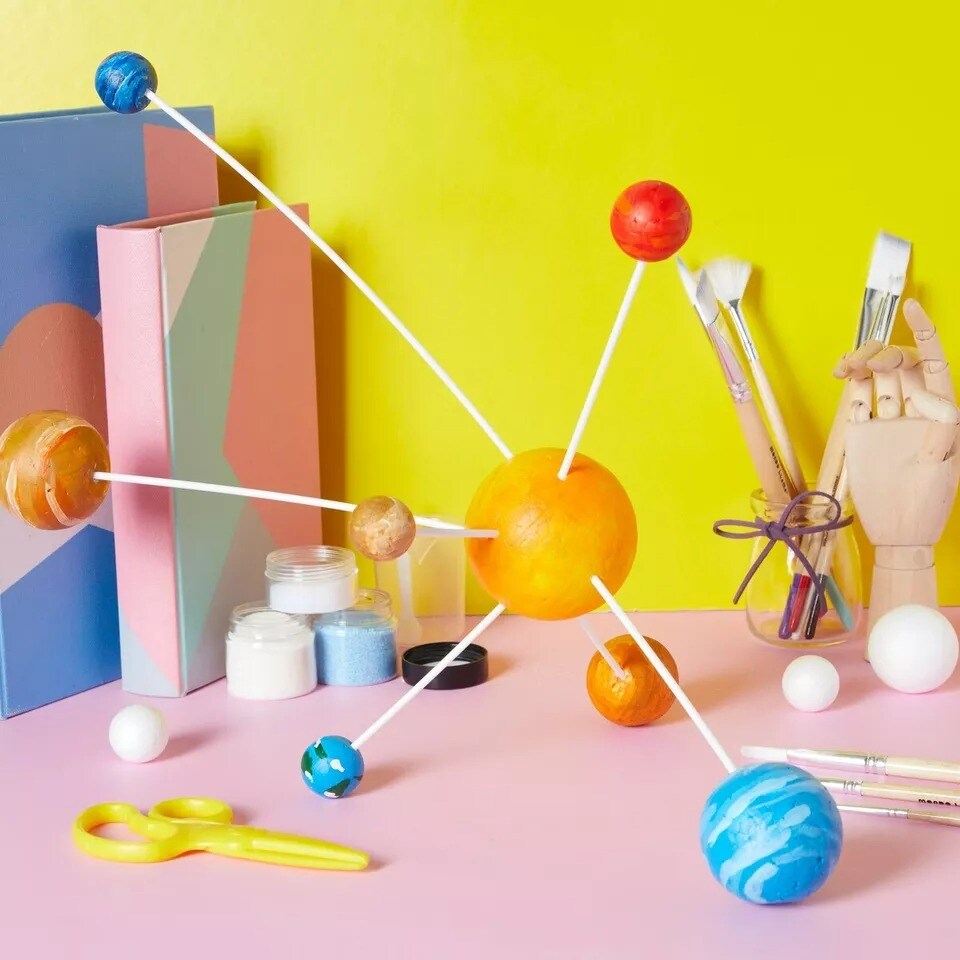 24 Piece DIY Solar System Kit with Foam Balls and Plastic Sticks, Assorted Sizes