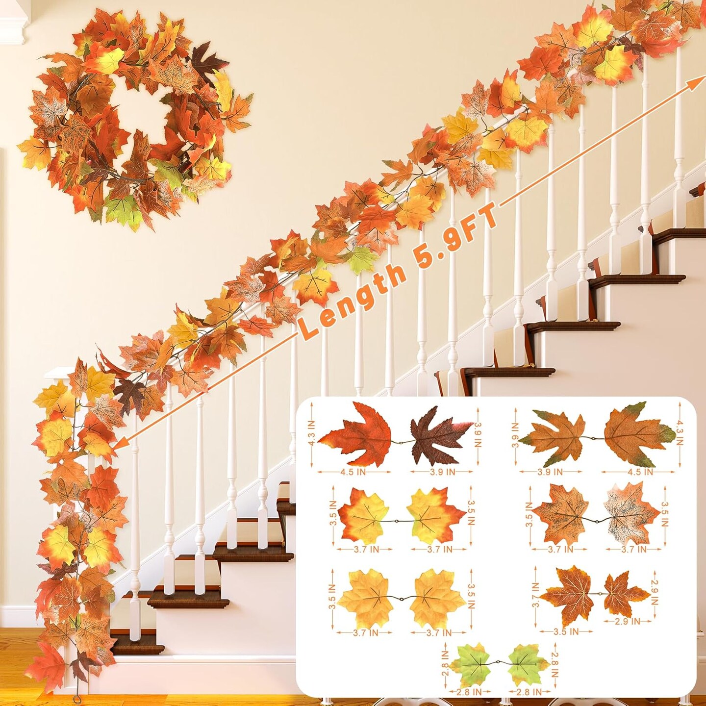 Mantle, Fall Decorations for Home, Fall Leaves Garland, Thanksgiving Garland for Thanksgiving Decorations Indoor, Autumn Garland for Autumn Decor Outdoor