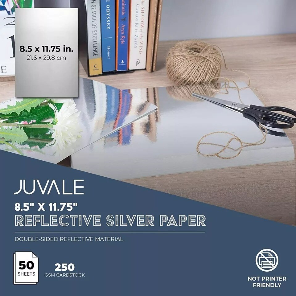 50 Pack Metallic Cardstock Reflective Shimmer Paper for Arts & Crafts 8.5x11.75"