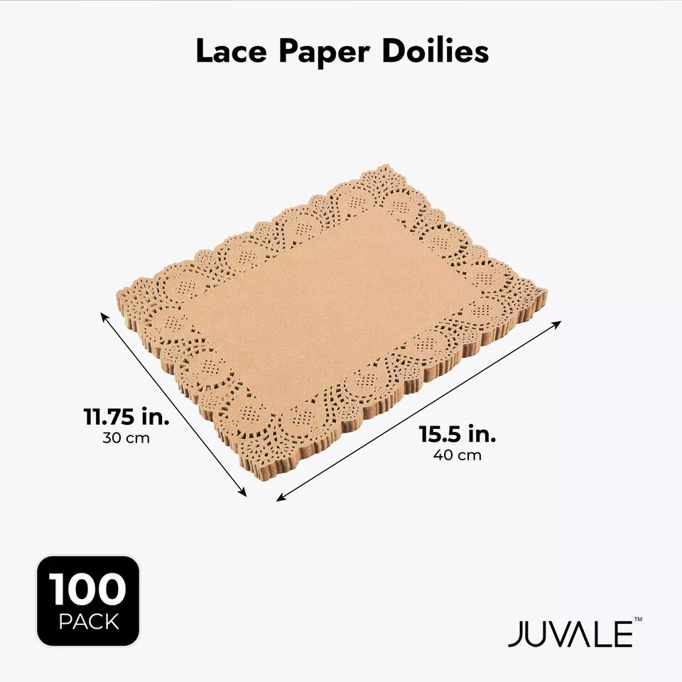 100-Pack Brown Disposable Placemats - Lace Paper Doilies for Table, 15.5x12&#x22;