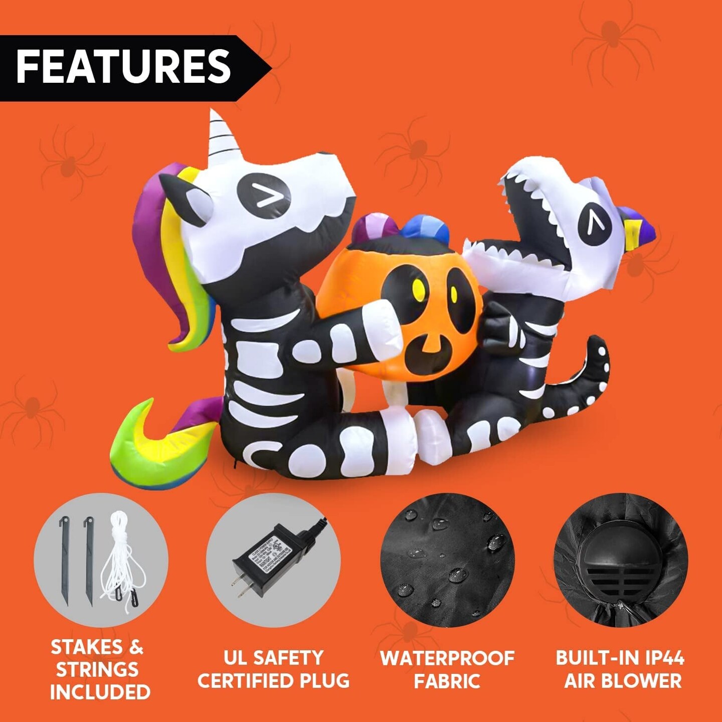 6 Ft Long Halloween Inflatables Outdoor Decorations, Halloween Blow Ups for Yard Decorations, Sitting Inflatable Skeleton Unicorn and Dinosaur Hold Pumpkin for outside Halloween Decor