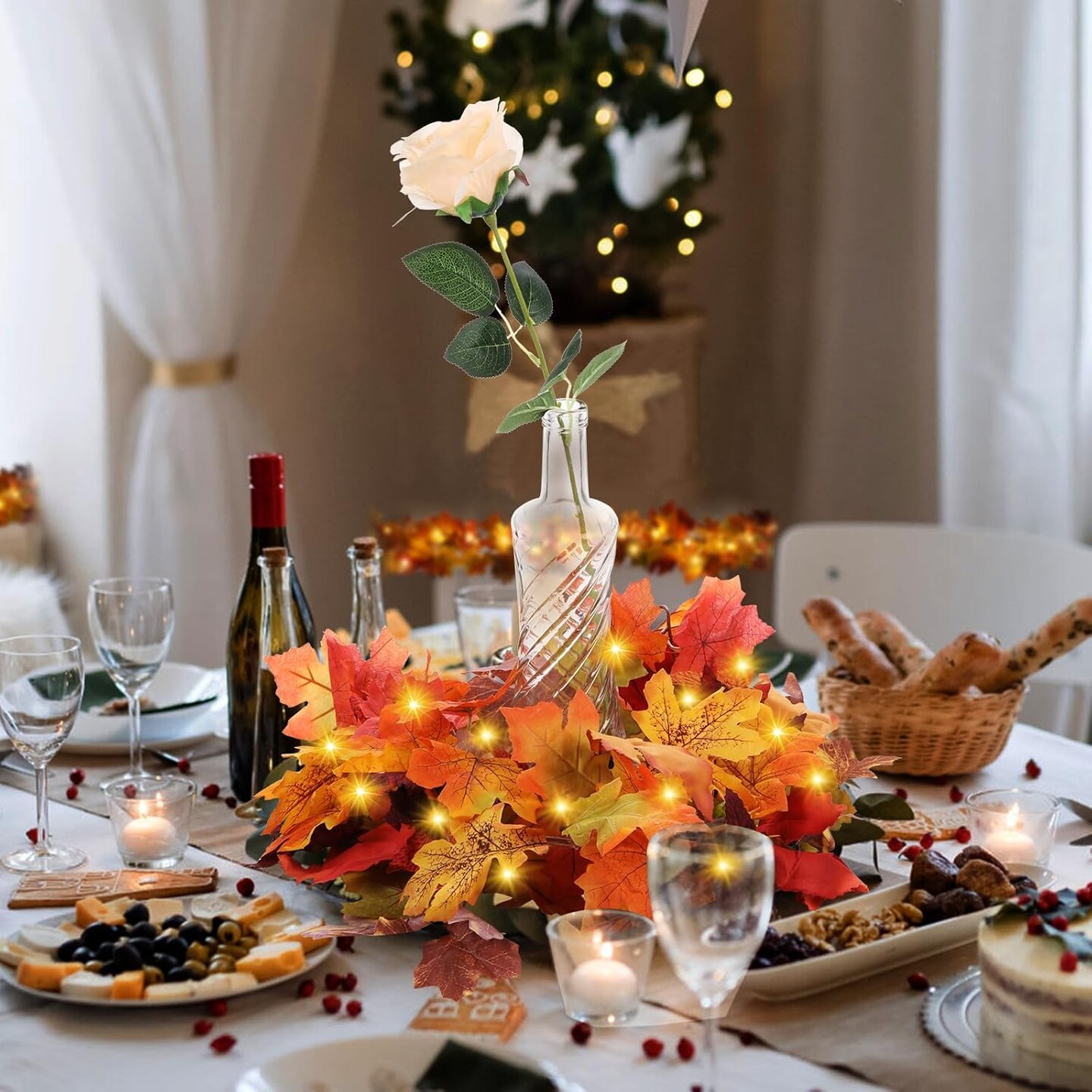 Fall Leaves Decor Garland Lights 20Ft 40 LED Artificial Fall Leaves Autumn Garland Halloween Decorations Indoor Outdoor Fall Decor for Thanksgiving Autumn Harvest Party