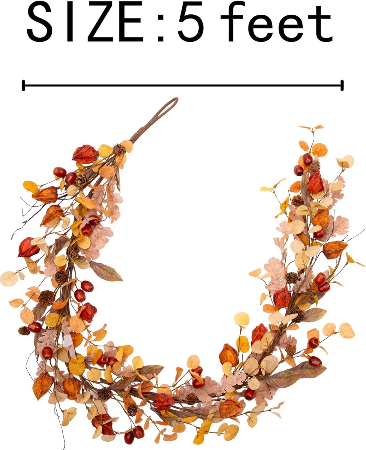 Artificial Harvest Garland with Fall Leaves and Cape Gooseberries for Fall Decorations Wall Window Home Decor