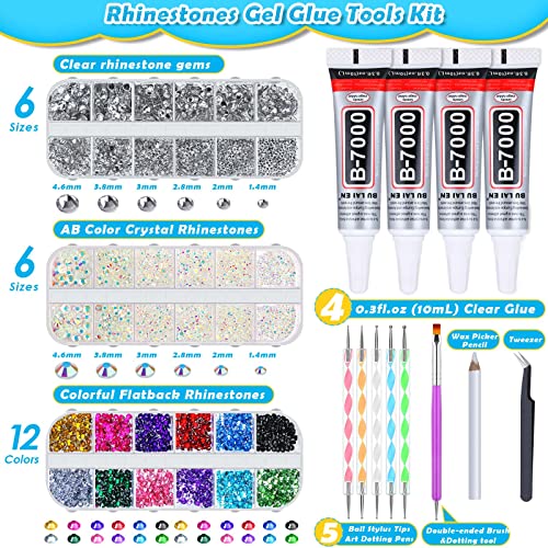 4500 Pieces B7000 Jewelry Glue with Rhinestones for Crafts, Rhinestones with Gems Adhesive for Shoes Cloth Fabric with Picker Pencil for Crafting Diamond Painting Graduation Cap Decorations