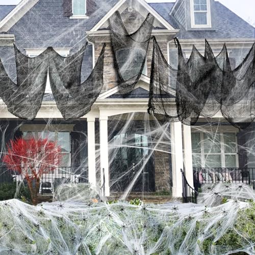 1000 sqft Spider Webs Halloween Decorations with 100 Fake Spiders,2 Pcs 72*30 Inch Black Creepy Cloth,Halloween Party Decorations, Stretchable Cobwebs for Halloween Decor Outdoor,Indoor