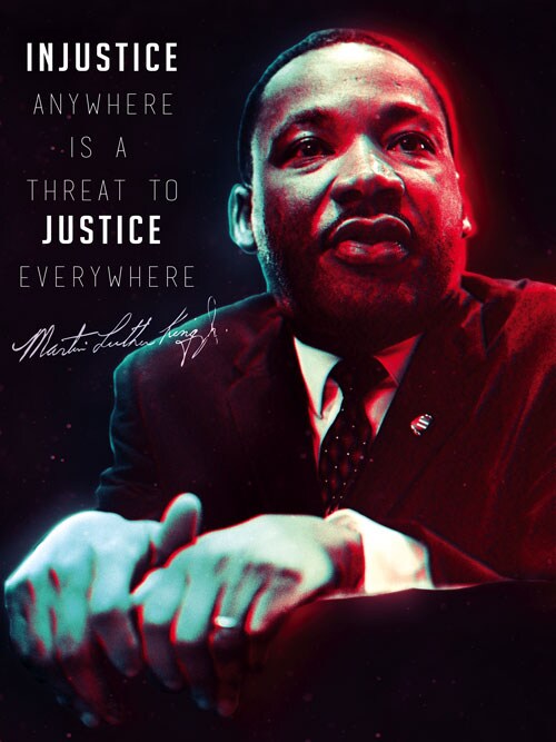 Martin Luther King Jr Poster Quote Injustice Anywhere Is Threat to Justice Everywhere Art Print, 18"x24", Red, Unframed
