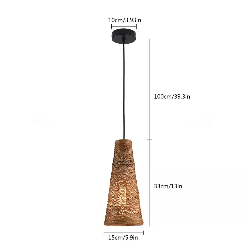 Retro Pendant Lamp Bamboo Woven Ratta Rural Chandelier Light Decor Ceiling Lamp