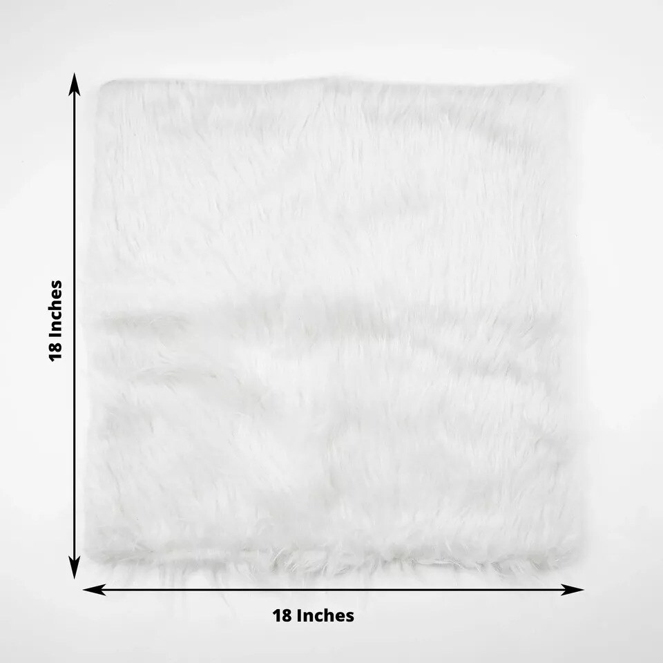 2 White 18&#x22; Throw Pillow Covers Square Faux Fur CUSHION CASES Home Decorations