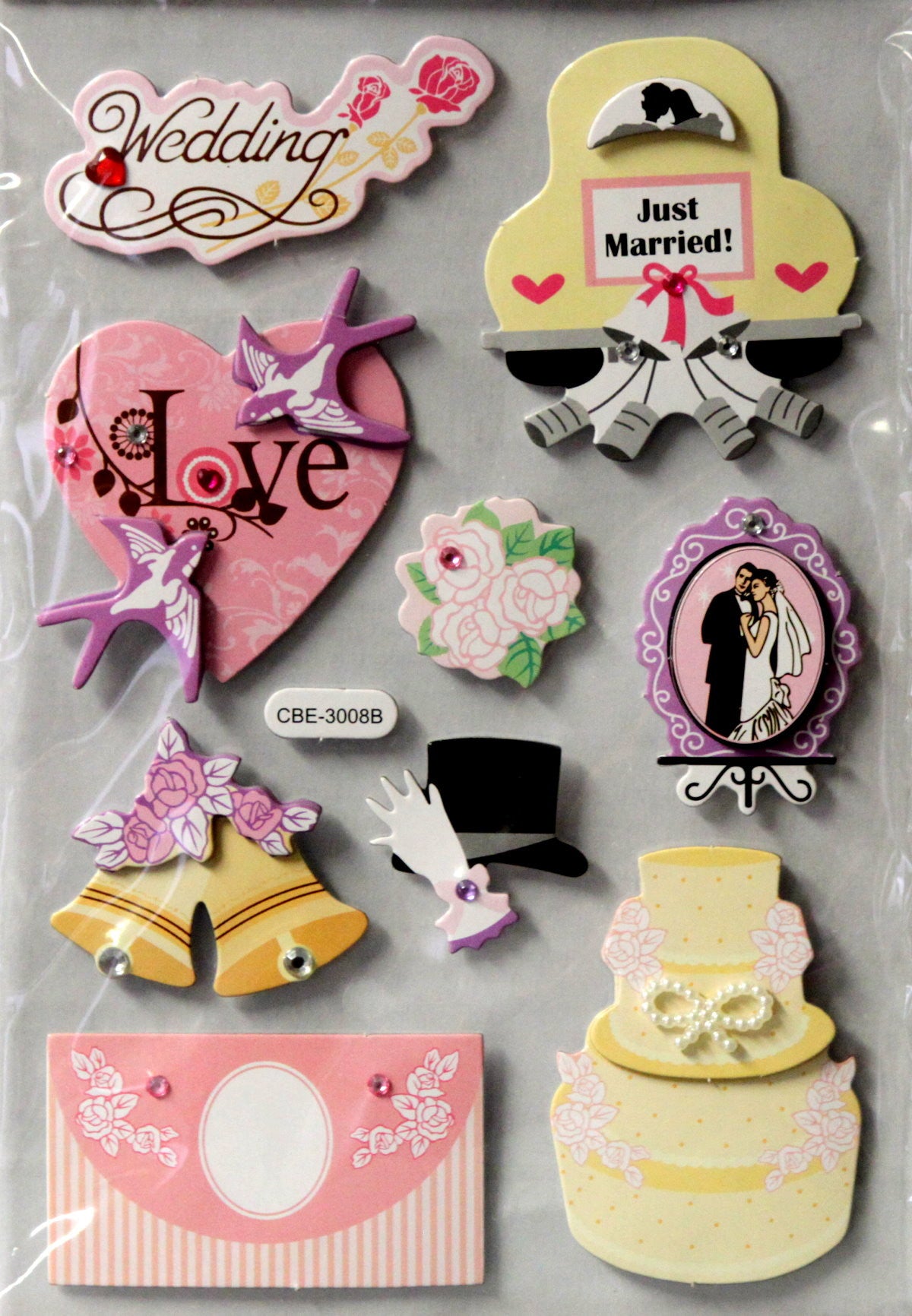 Designer Wedding Chipboard Dimensional Stickers