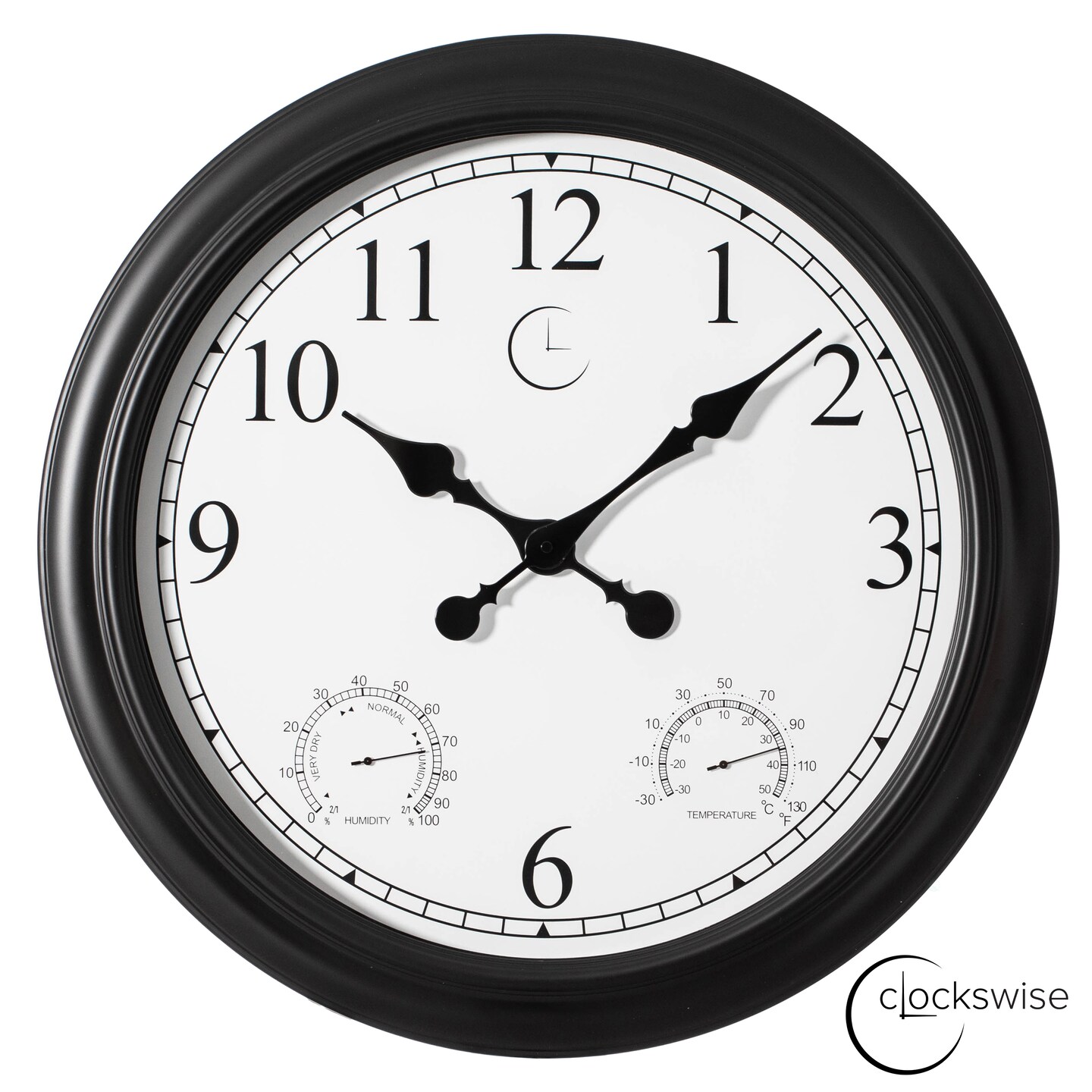Large Outdoor Wall Clock Thermometer Combo, Waterproof Hygrometer Silent Battery Operated Clocks Timepiece Garden Weather Master Station for Home Indoor or Patio Pool Photography Props Black