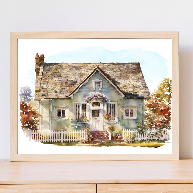 product name is Your Pretty House Watercolor Style Wall Art Print  - Custom Gift - Great for a Birthday, Housewarming or Realtor Gift