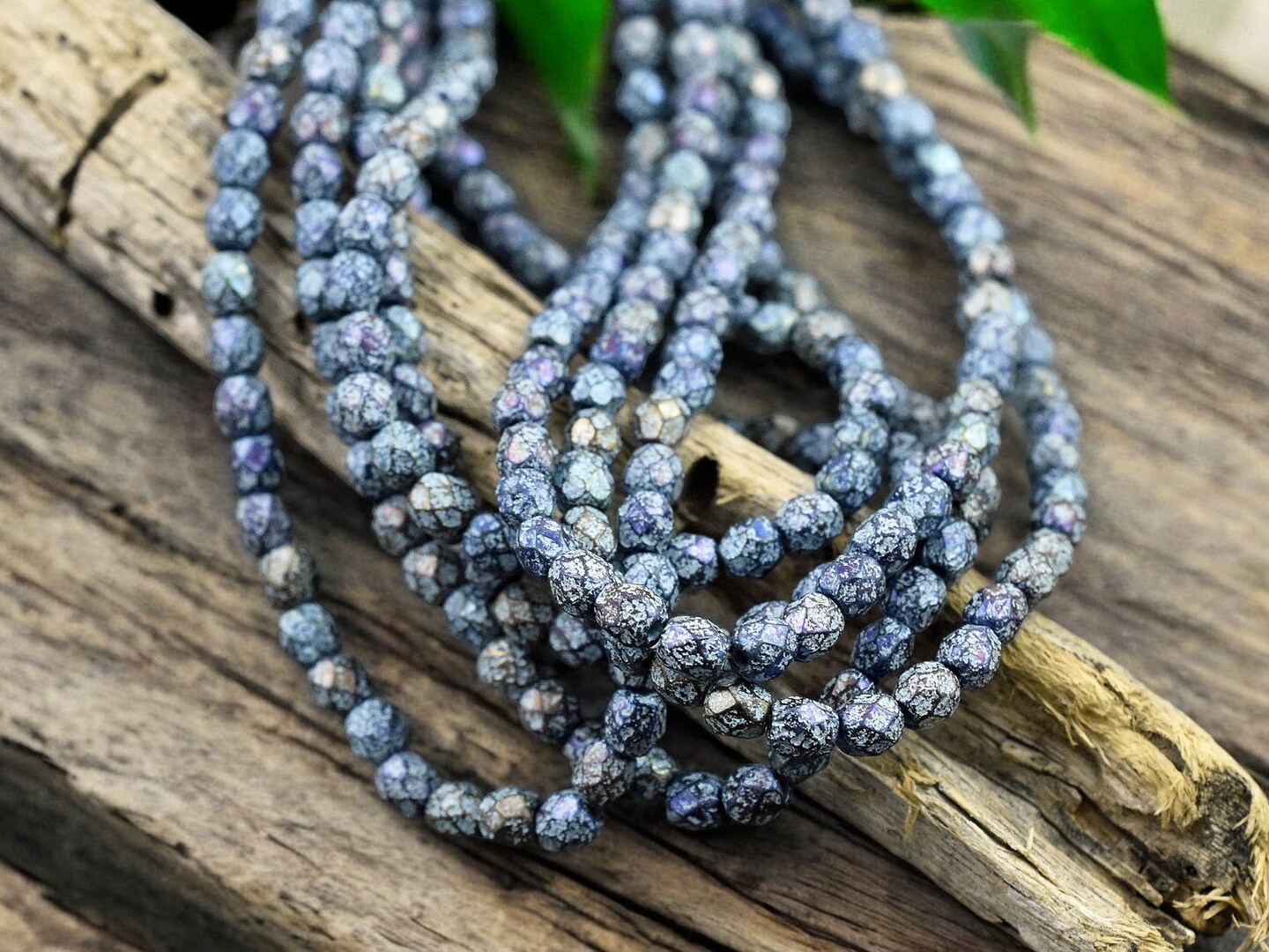 *50* 4mm Turquoise Washed Etched Blue Iris Fire Polished Round Beads