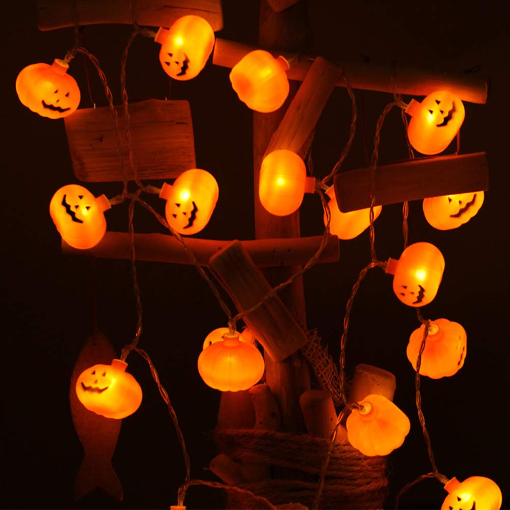 Halloween String Lights, LED Pumpkin Lights - 3D Waterproof Orange Jack-O-Lantern 20 LED Battery Operated String Lights, 8 Modes Holiday Lights for Indoor Outdoor Decor Party Decorations