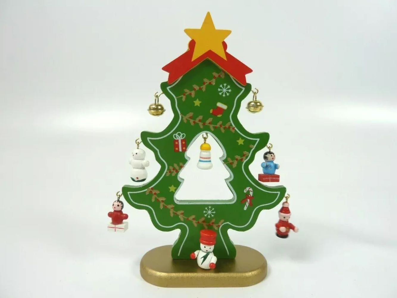 Kitcheniva 7" Wooden Mini Christmas Tree With Hanging Decorations