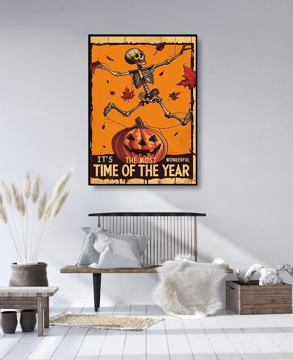 Horror 5D DIY Full Round Drill Diamond Painting Kits Pumpkin,Paint by Diamonds Dot Gem Art Crystal Skeleton Easy,Home Wall Decor