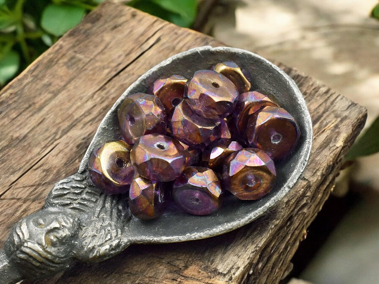*15* 4x6mm Copper Washed Purple Metallic Thistle Fire Polished Rondelle Heishi Beads