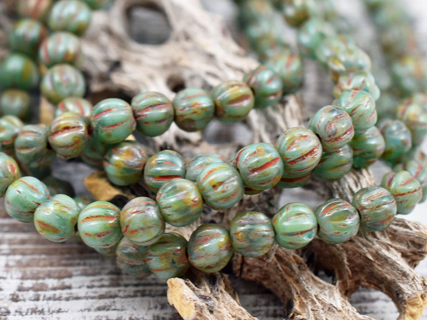 *50* 4mm Sage Green Picasso Round Melon Beads