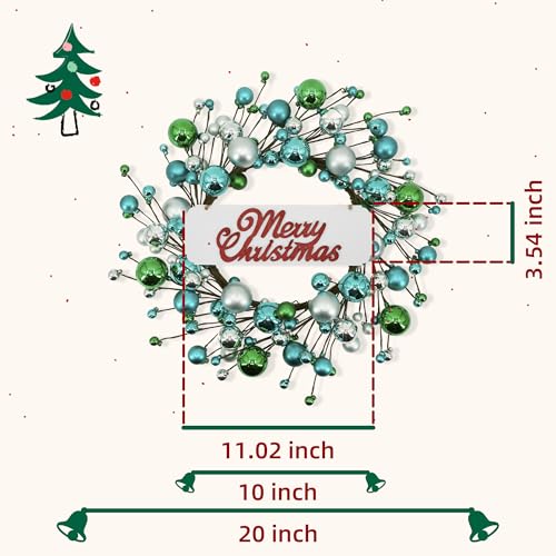 20 inches Christmas Winter Wreath for Front Door, Artificial Door Wreath with Welcome Sign and Ornaments, Xmas Wreath for Window Wall Fireplace Farmhouse Holiday Party Decoration