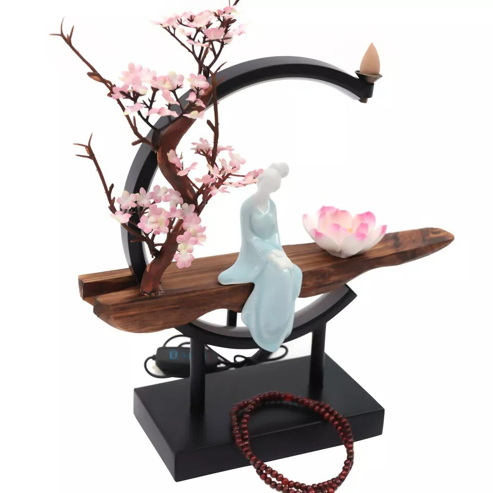Ceramic Backflow Incense Cone Sticks Burner Holder LED Light For Home Decor Gift