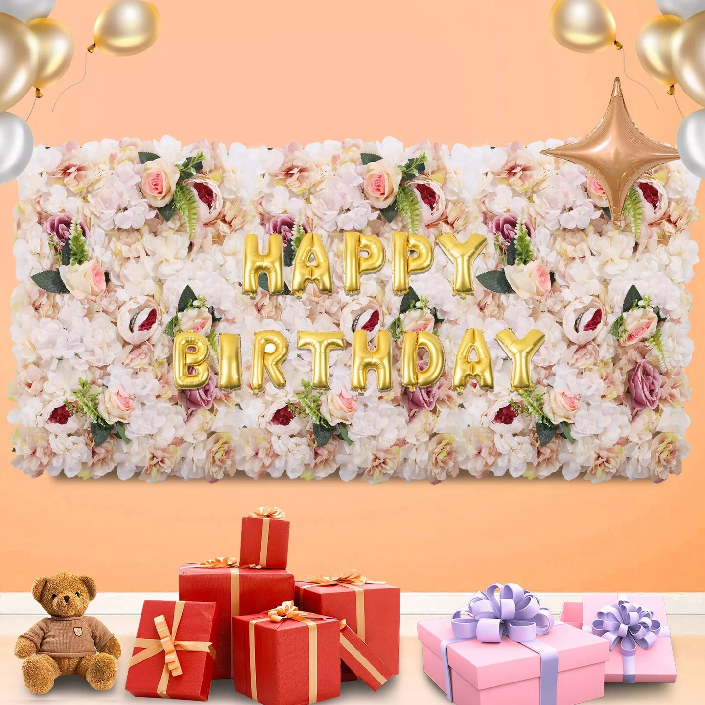 Artificial Silk Rose Wall, Flower Wall Backdrop Flower Panel for Wedding 24&#x22;*16&#x22;