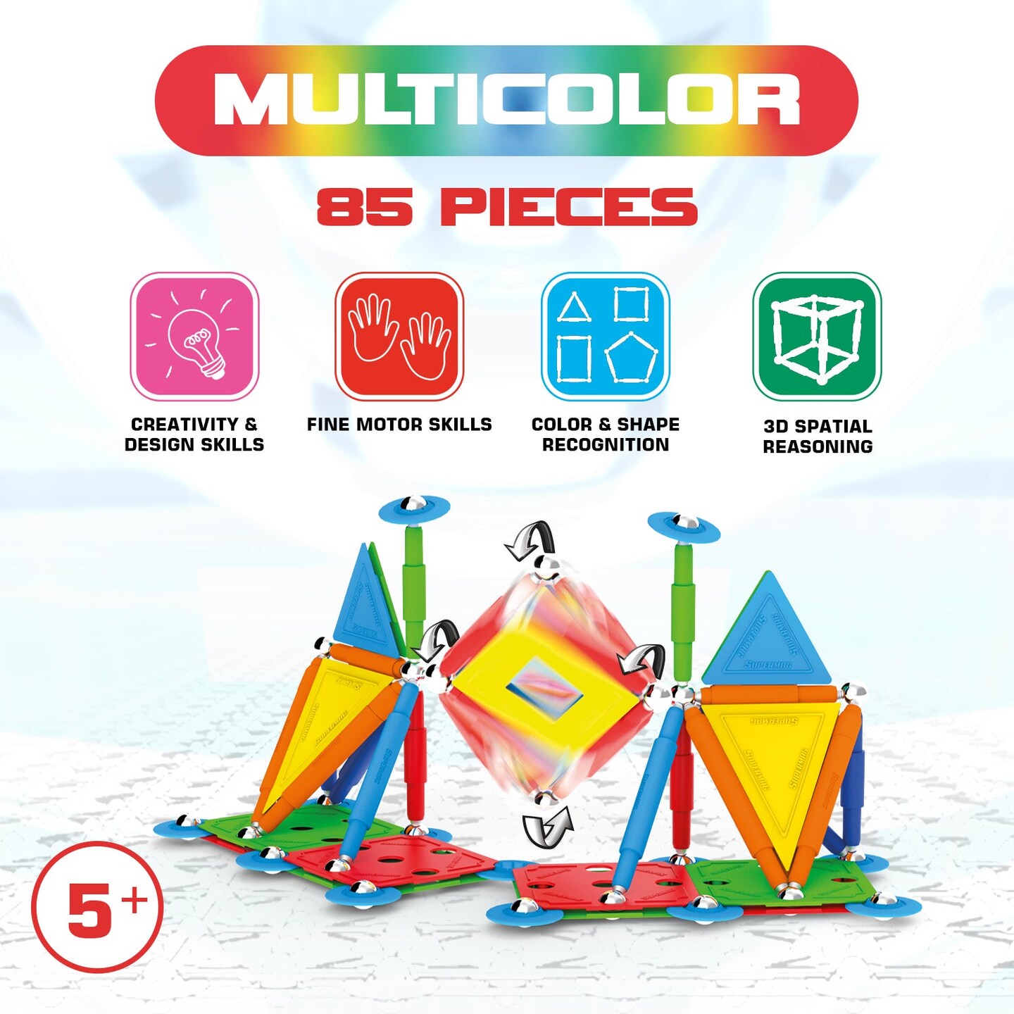 Tinamiri SUPERMAG - Multicolor 85 | Educational Construction Fun | 85 Piece Set | Europe-Made | STEM | Toy Magnetic Building Sets | Magnet 並行輸入品 : Tinamiri SUPERMAG - Multicolor 60 | Educational