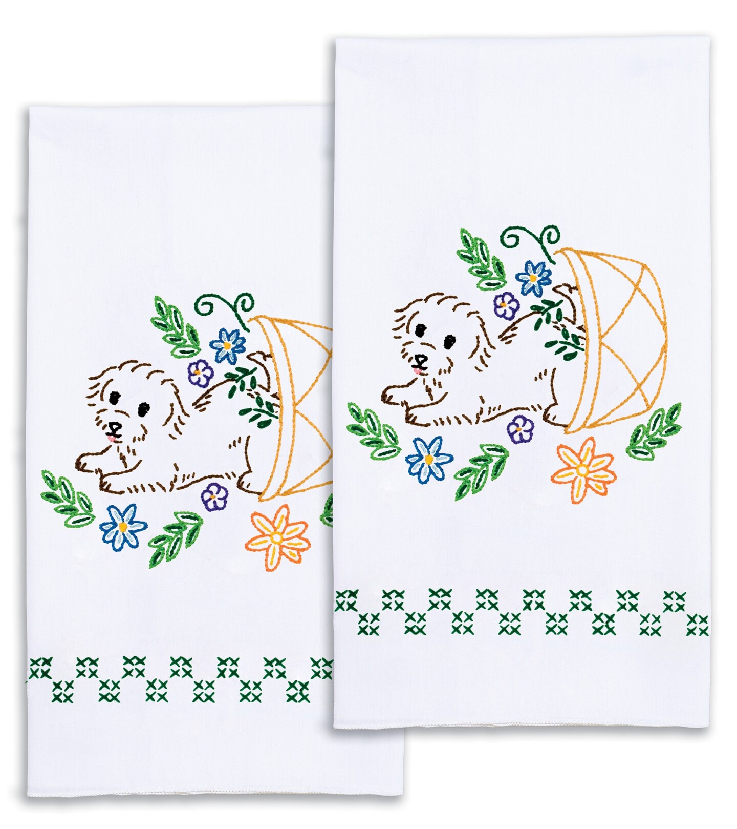 Jack Dempsey Stamped Decorative Hand Towel Pair 17"X28"-Puppies