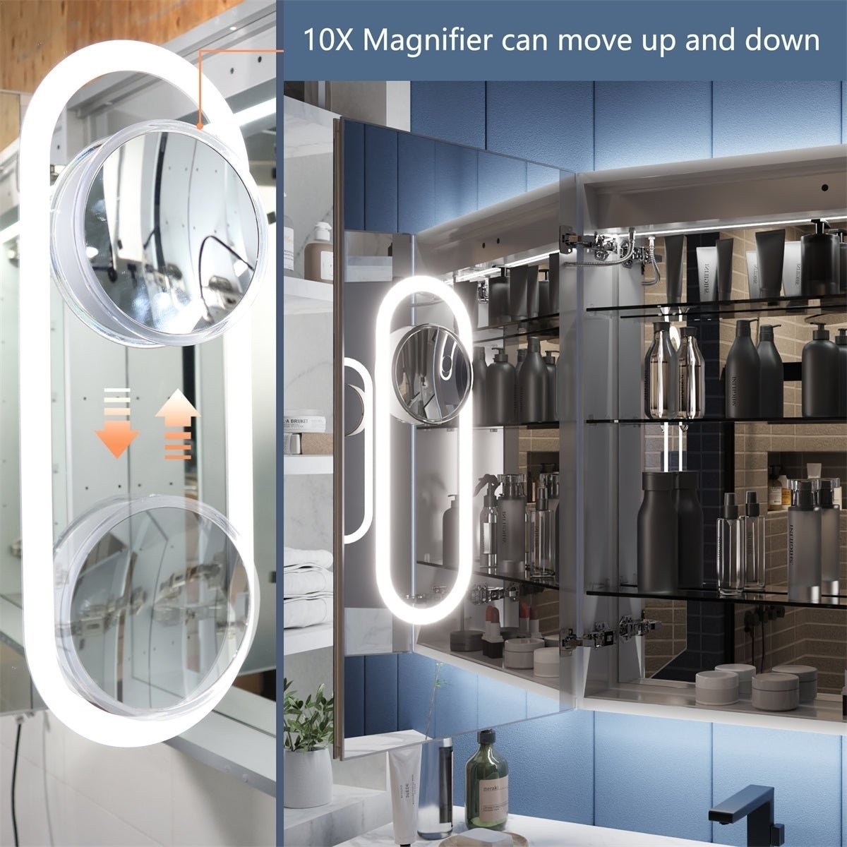 ExBrite LED Lit Inset Mirrored Medicine Cabinet with Magnifiers Medicine