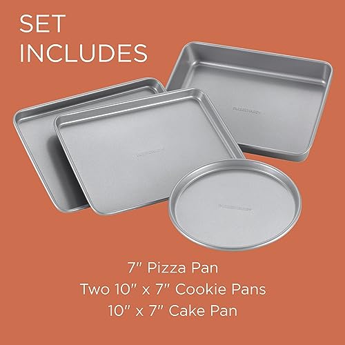 4 Pieces Baking Set Bakeware Steel Nonstick Toaster Oven Pan Set, Gray
