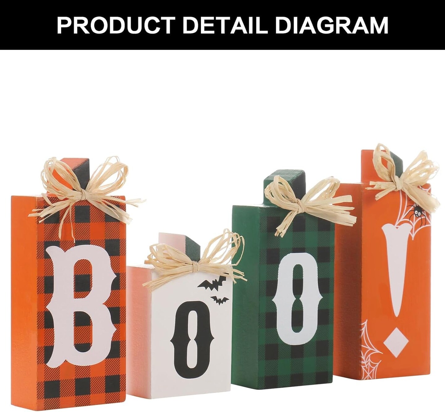 Halloween Decorations,  Wooden Boo Sign Block Tabletop Decorations, for Home Farmhouse Indoor Party Fireplace Decor.