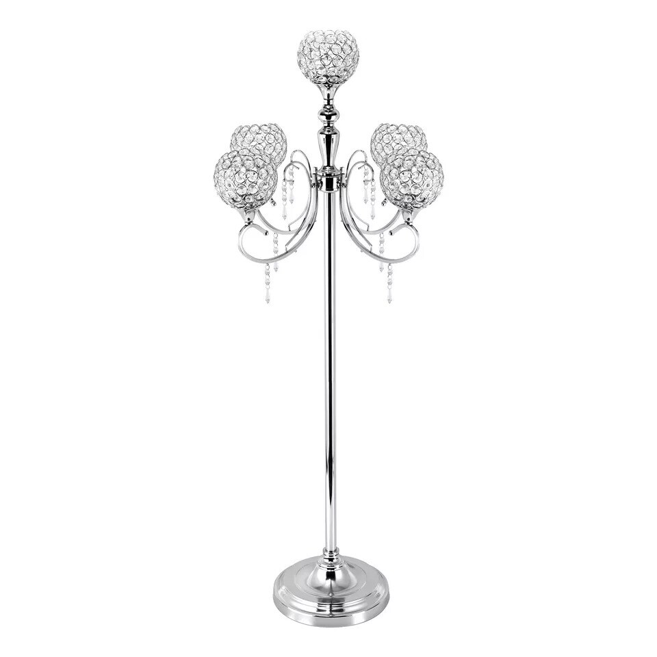 Silver Crystal Floor Candle Votive Pillar Holder 49 In Tall Candelabra for Table