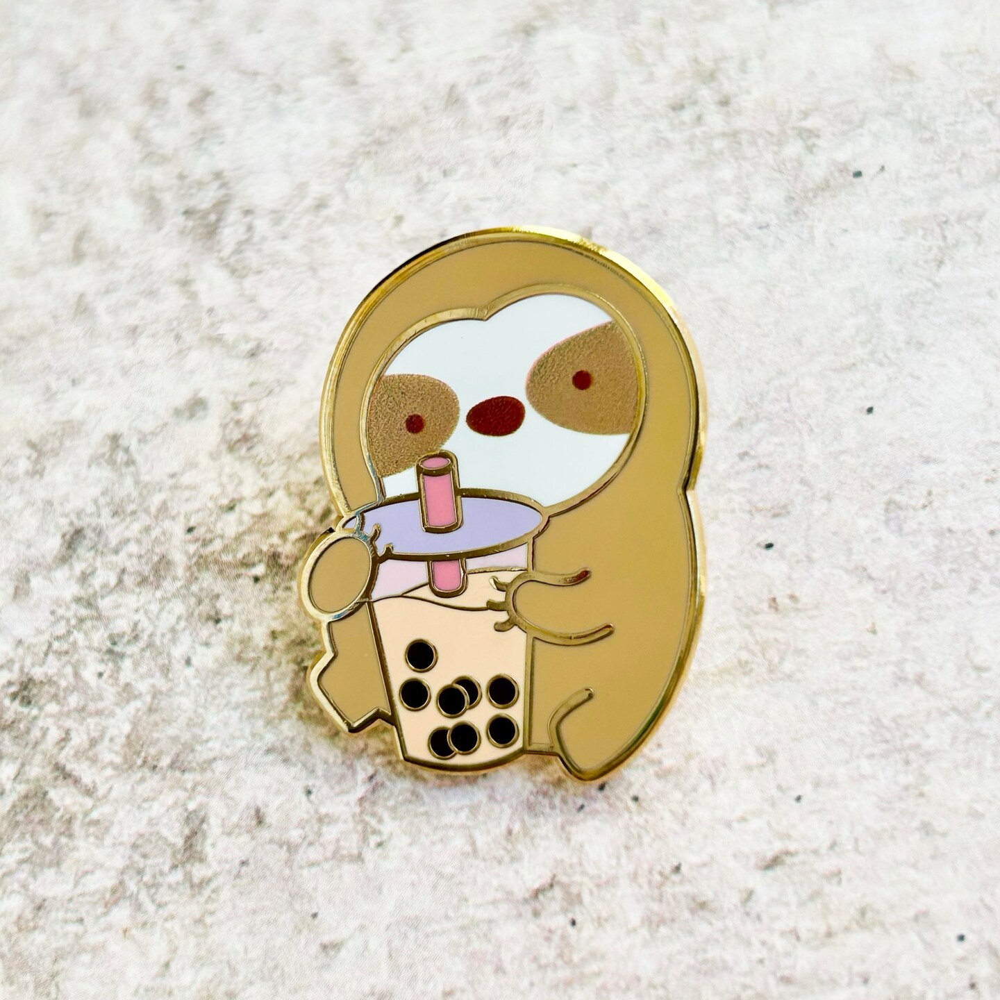 Sloth Loves Bubble Tea Enamel Pin