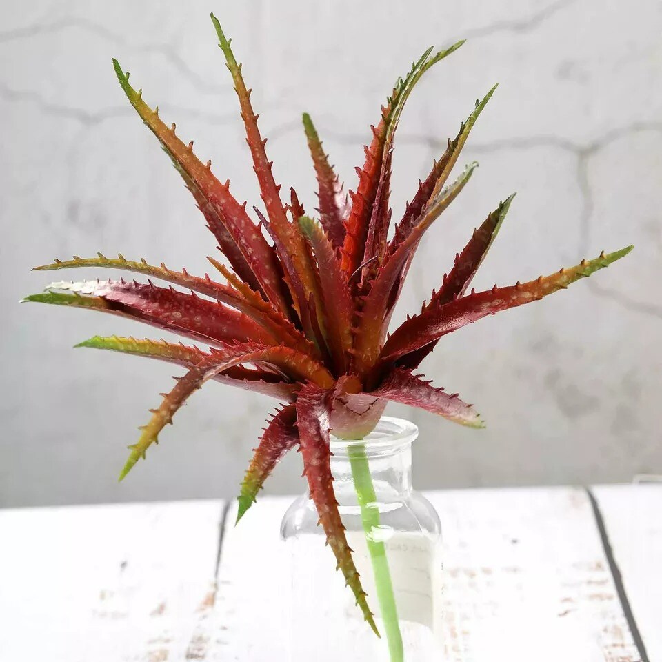 Orange Burgundy Green 12" Aloe Faux Succulent Sprays Stems Wedding Centerpieces