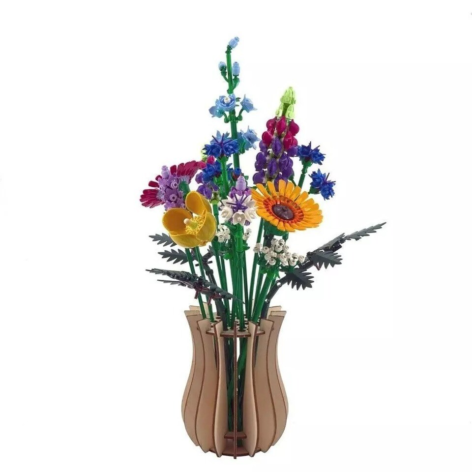 Vase for Fake Flowers,Wooden Puzzle Display Stand Set Assemble for Roses Blossom