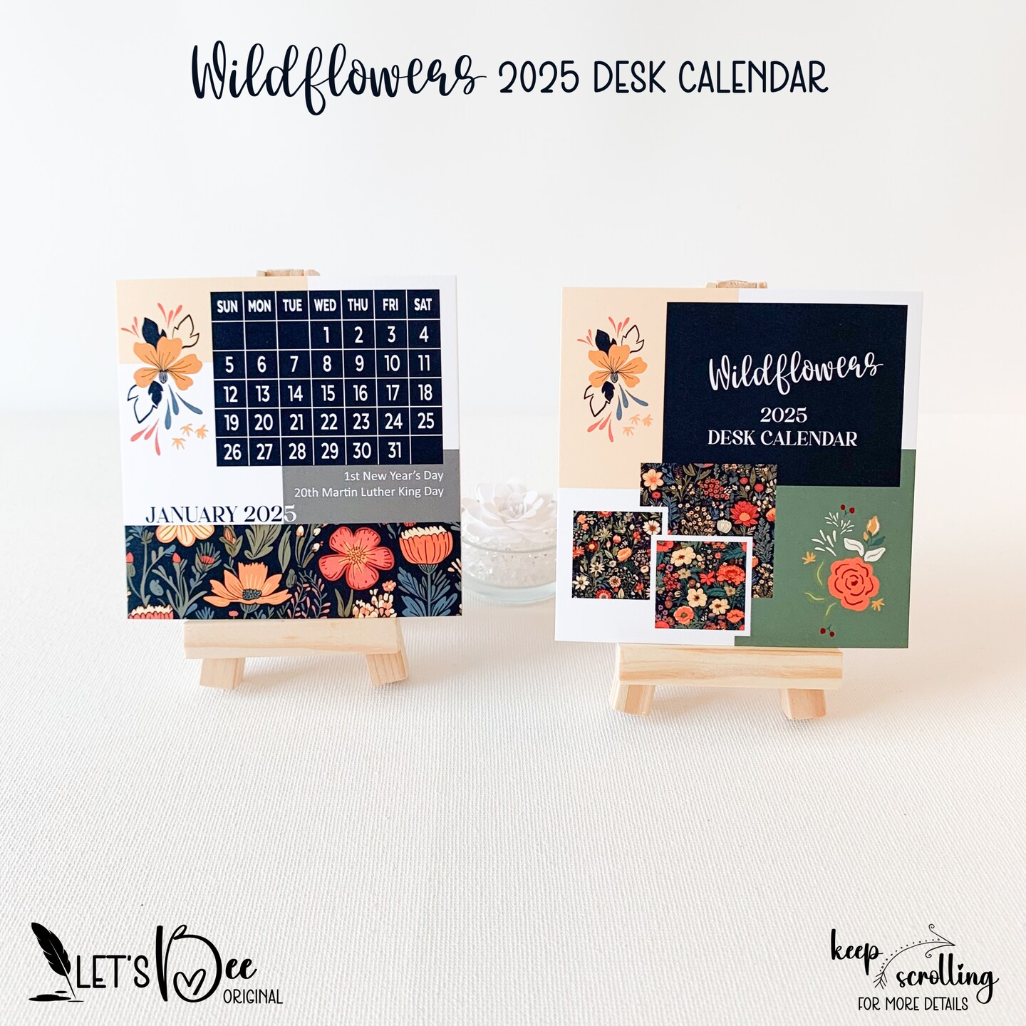 2025 Wildflower Desk Calendar 2025 Floral Easel Calendar 2025 Plant