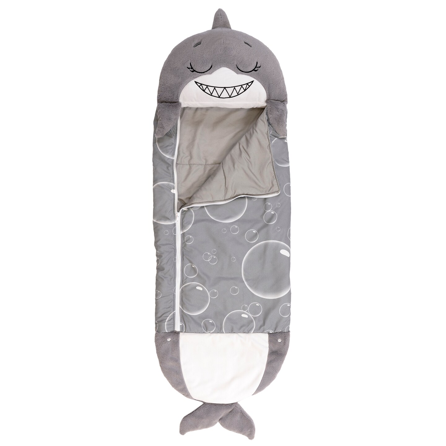 Happy Nappers: Pillow &#x26; Sleepy Sack: Large - Grey Shark - 66 x 30&#x22;, 2-In-1: Plush Animal Opens Into Sleeping Bag, Soft Play Character, Kids 7+