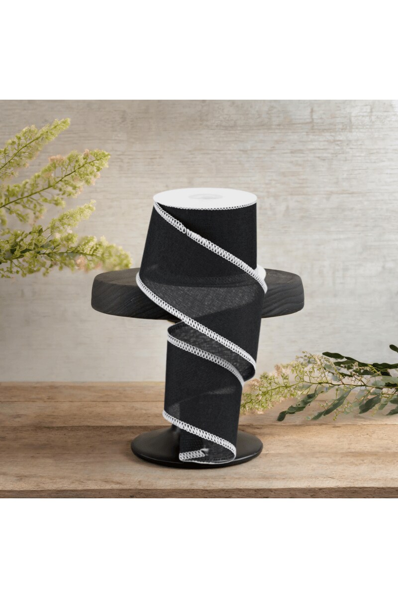 2.5&#x22; Cross Royal Stitch Ribbon: Black &#x26; White (10 Yards)